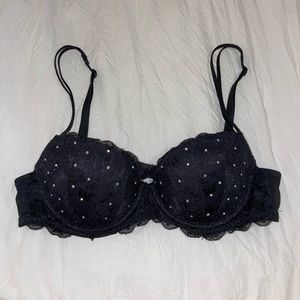vs pink black lace push up bra with rhinestones